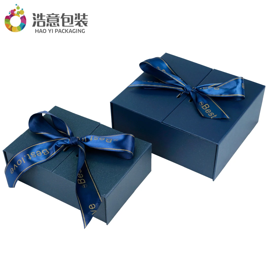 Custom Printed Luxury Blue Cardboard Cosmetics Makeup Clothes Magnetic Paper Gift Packaging Jewelry Box for Watch Wedding Party Festival Packing with Ribbon