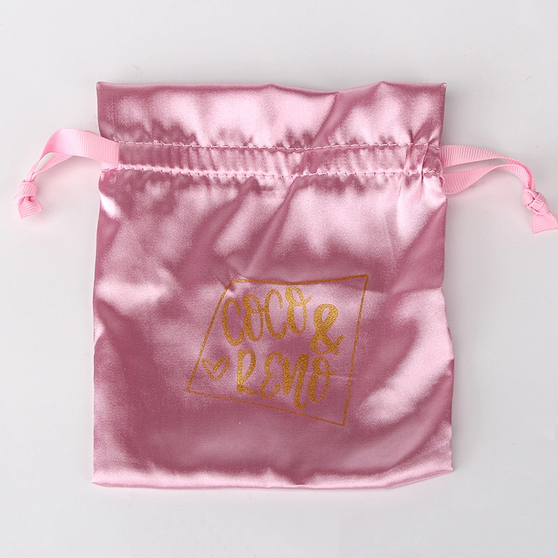 Custom Logo Size Color Recycled Small Pouch Nylon Satin Drawstring Bag for Wig Cloth Jewelry Cosmetic Packaging