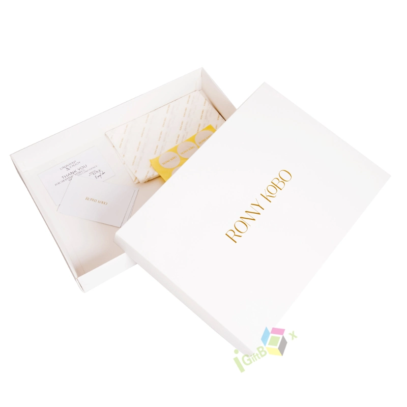 Custom Logo Hot Foil Gold White Rigid Cardboard Lid and Base Luxury Packaging Gift Box