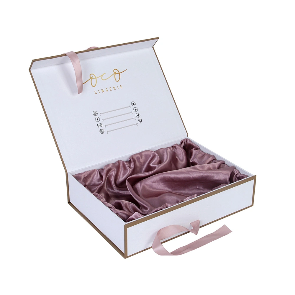 OEM Custom Satin Lined Packaging Paper Gift Box for Clothing with Ribbon Closure