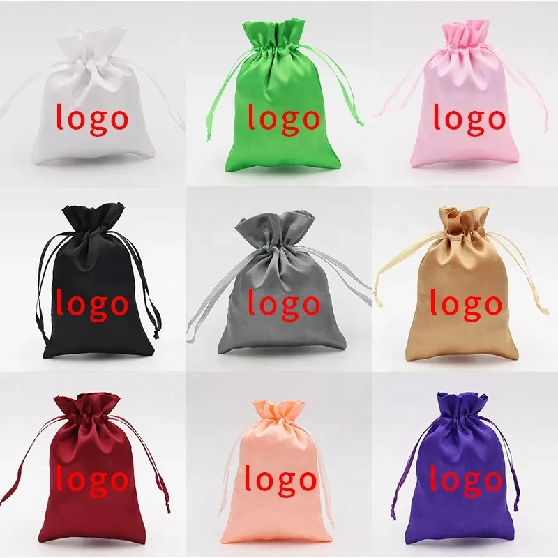Hot Sale Custom Small Hair Packaging Pouch Jewelry Drawstring Silk Satin Bags with Logo