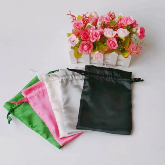 Custom Green Smooth Drawstring Wig Packaging Satin Bag
