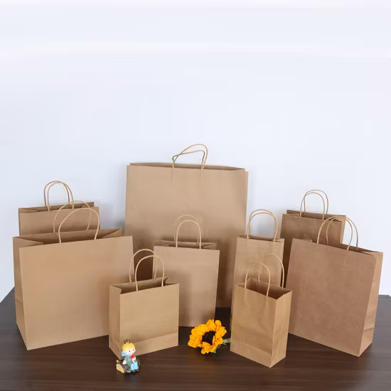 Custom Recycled Printed Promotional Art Shopping Gift Brown / White Kraft Paper Bags with Twisted Handle