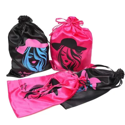Custom Wig Bags with Logo, Silk Satin Bags with Drawstring, Wig Bags Storage for Multiple Wigs