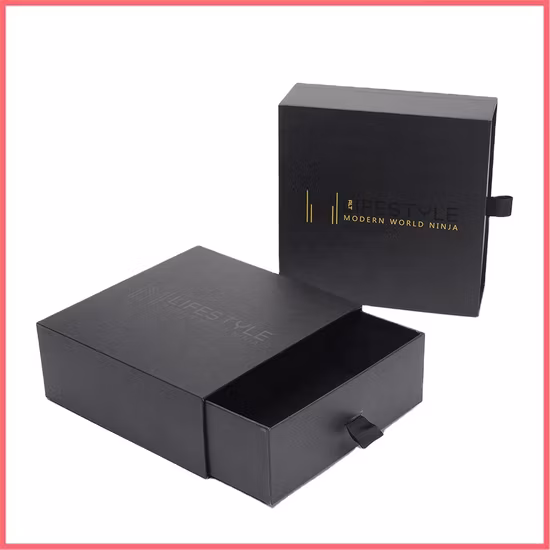 Luxury Custom Logo Hot Stamping Black Packaging Box Drawer Box Gift Boxes